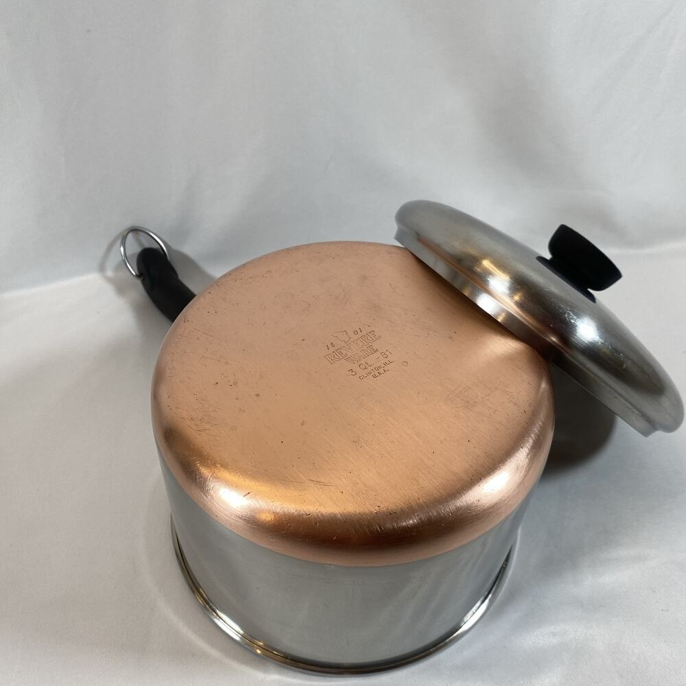 Revere Ware 3 Qt Saucepan Copper Bottom & Lid Stainless Steel Clinton Ill 81 USA